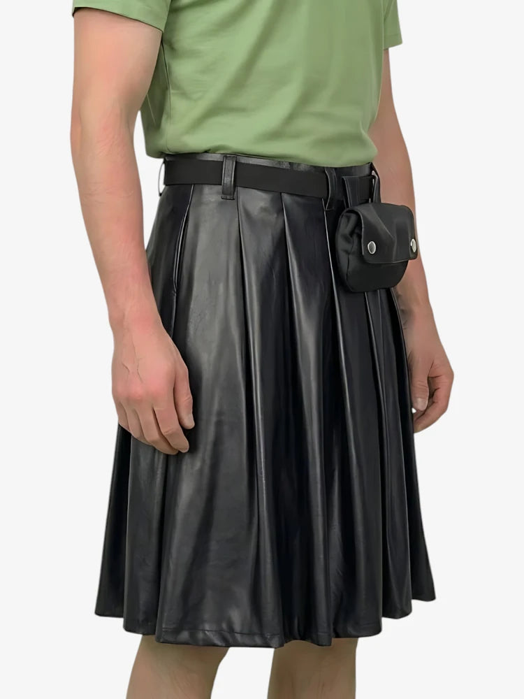 Custom Made Black Leather Full Pleated Kilt