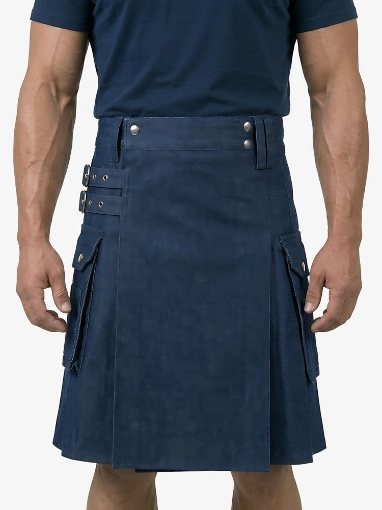 Custom Made Blue Scottish Denim Kilt