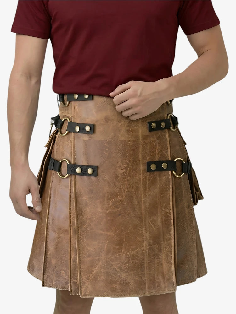 Custom Made Brown Leather Kilt