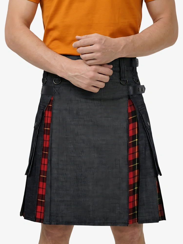 Custom Made Buy Scottish Black Denim Kilt
