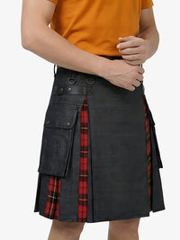 Custom Made Buy Scottish Black Denim Kilt