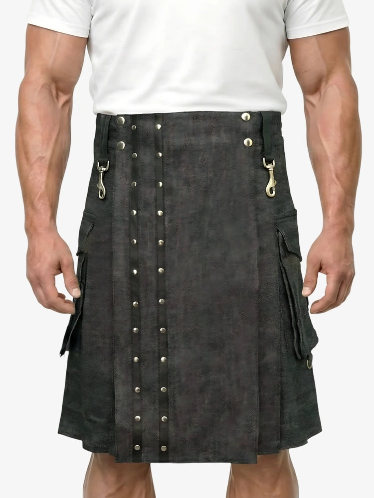 Custom Made Dark Brown Denim Kilt