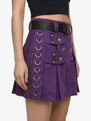 Purple skirt with black belt and metal accents on a white background