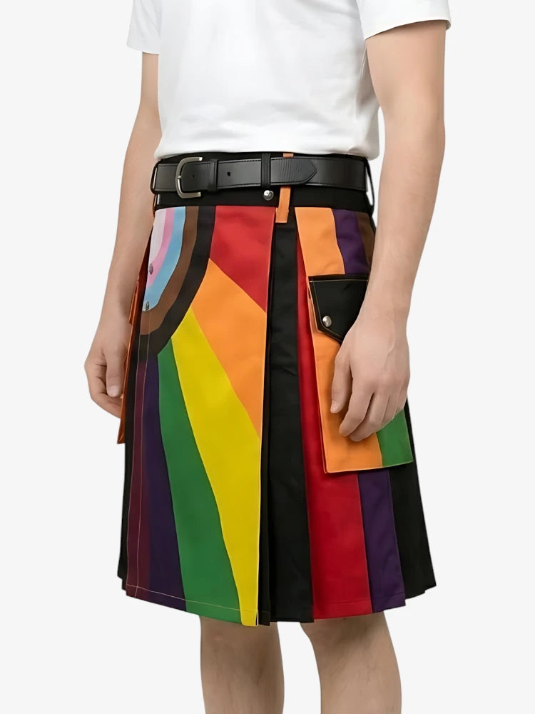 Colorful striped skirt with a white background