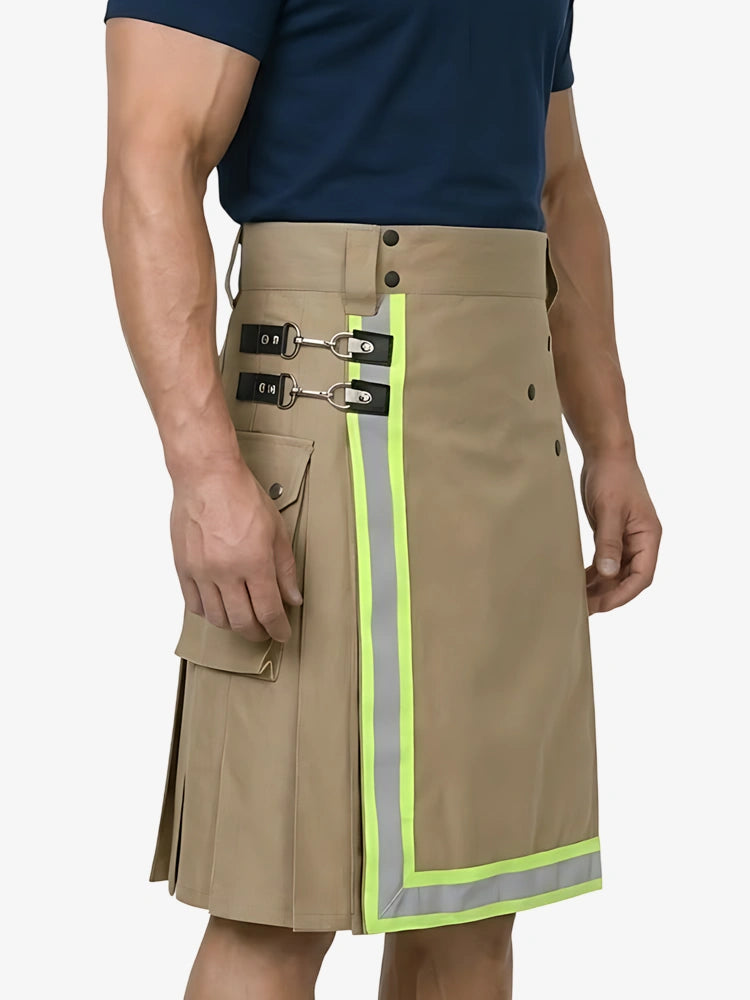 Custom Made Scottish Firefighter Khaki Cotton Utility Kilt