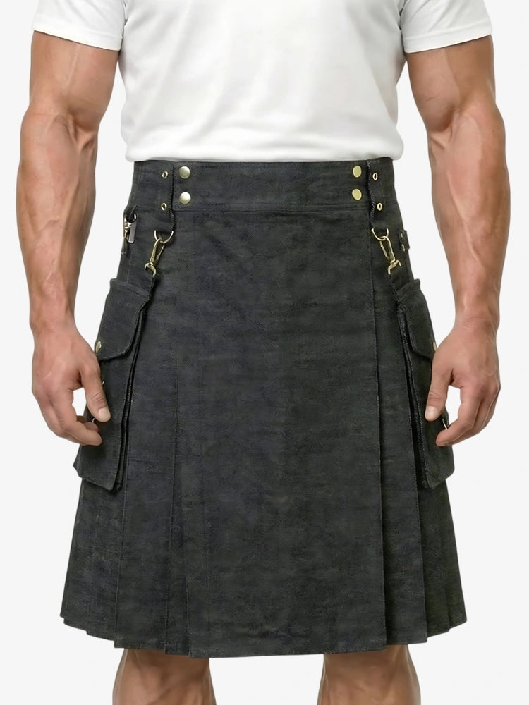 Custom Made Stylish Black Denim Kilt