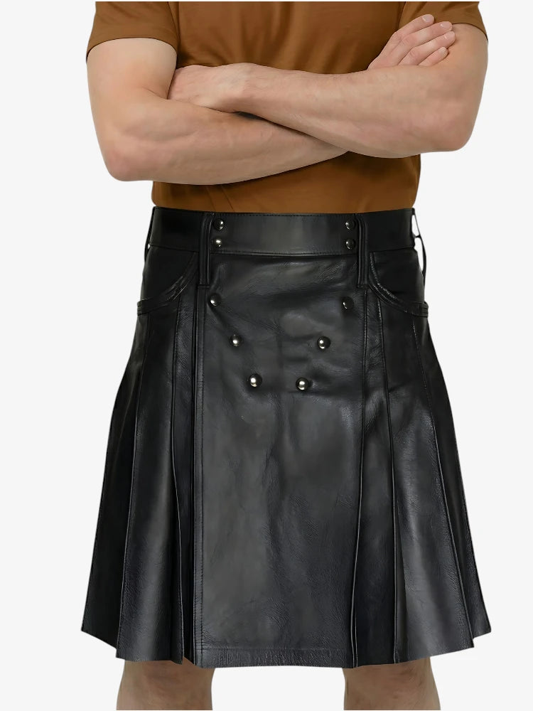 Custom Made Stylish Black Leather Kilt