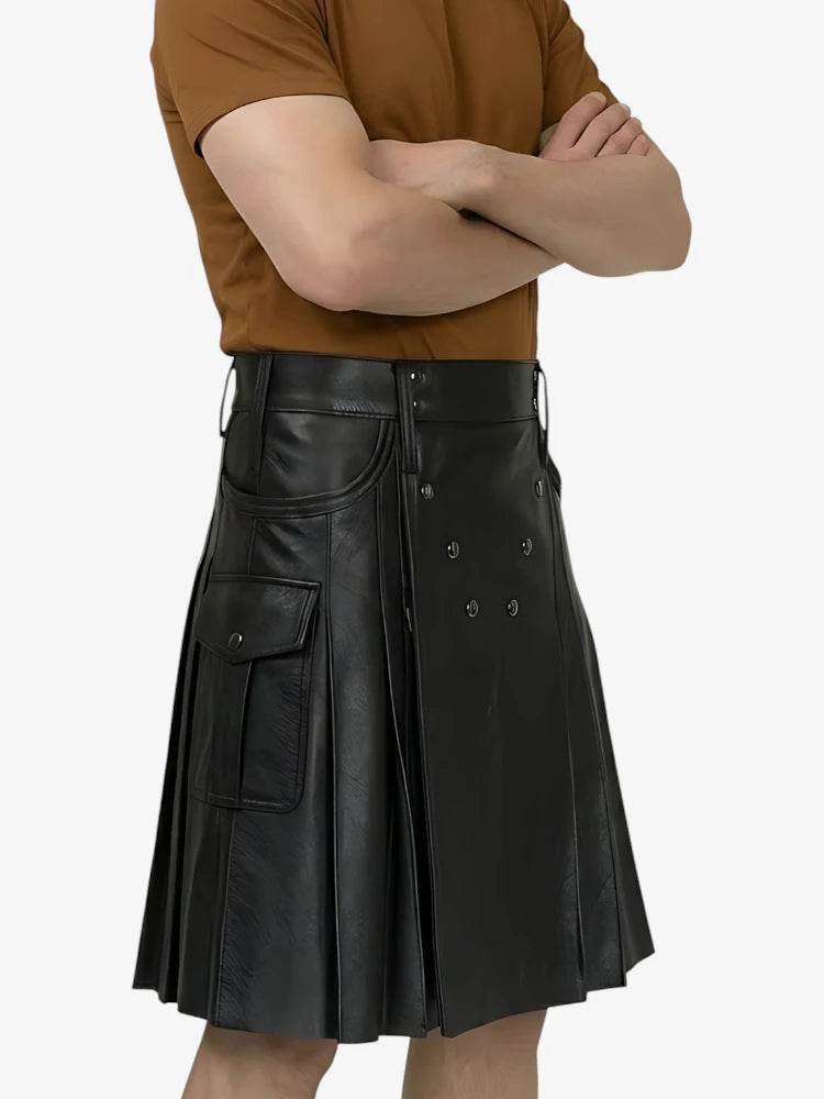 Custom Made Stylish Black Leather Kilt