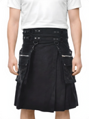 Casual Black Utility Kilt with Two Front Pockets