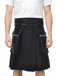 Casual Black Utility Kilt with Two Front Pockets