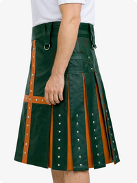 Dark Green and brown kilt with decorative elements on a white background