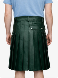 Dark Green Genuine Leather Utility Kilt with Side Pockets