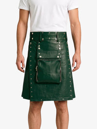 Dark Green Leather Utility Kilt