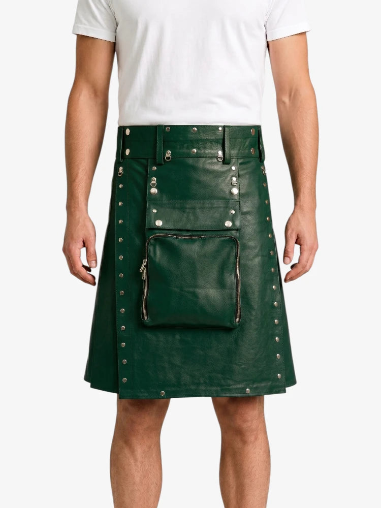 Dark Green Leather Utility Kilt