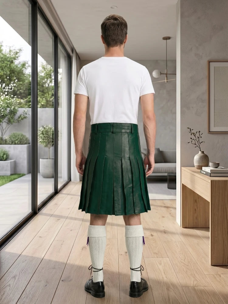 Dark Green Leather Utility Kilt