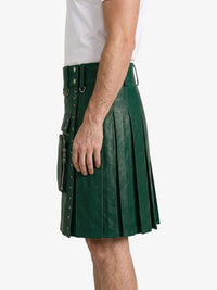 Dark Green Leather Utility Kilt Left