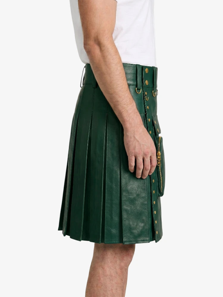 Dark Green Leather Utility Kilt Right