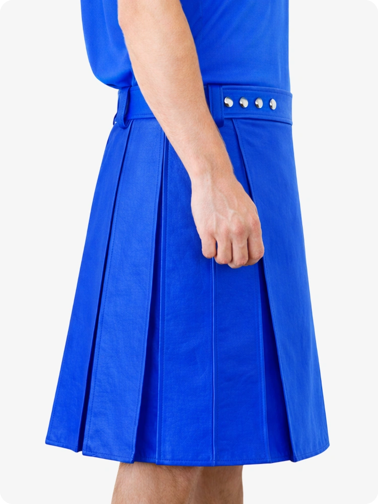 Electric Blue Genuine Leather Utility Kilt with Studded Waistband