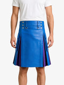 Electric Blue Leather Kilt With Purple Pleats