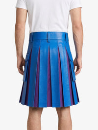 Electric Blue Leather Kilt With Purple Pleats Back