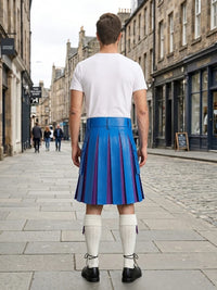 Electric Blue Leather Kilt With Purple Pleats Back Side