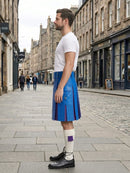 Electric Blue Leather Kilt With Purple Pleats Left Side