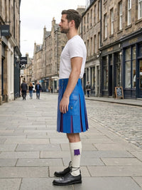 Electric Blue Leather Kilt With Purple Pleats Left Side