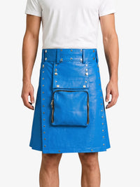 Electric Blue Leather Utility Kilt 