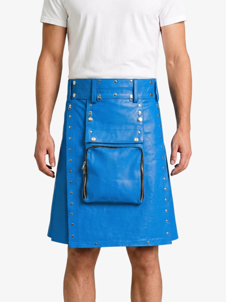 Electric Blue Leather Utility Kilt 
