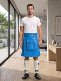 Electric Blue Leather Utility Kilt Front Side