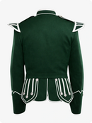 Green military-style jacket with white accents on a white background