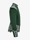 Green military-style jacket with white accents on a white background