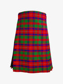 Plaid kilt with red, green, and blue pattern on a white background