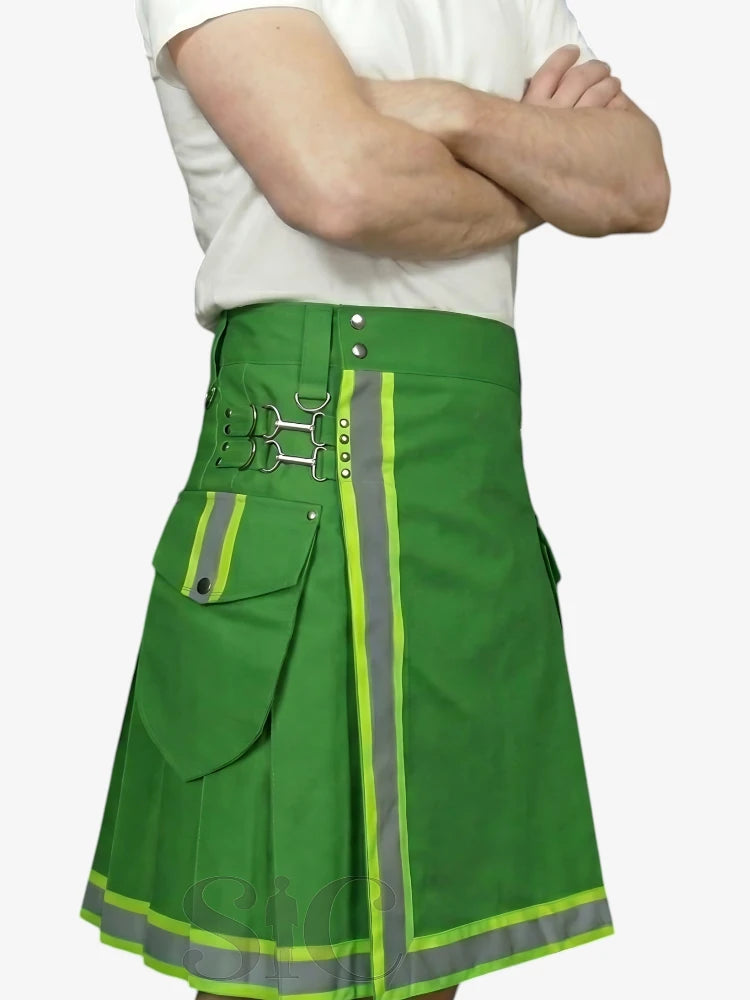 Green kilt with reflective stripes on a white background