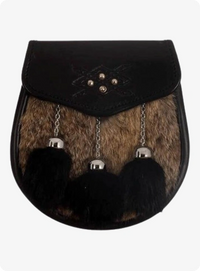 Grey Black Cross Stud Emboss Rabbit Fur Sporran 