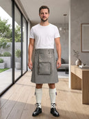 Grey Leather Utility Kilt Front Side