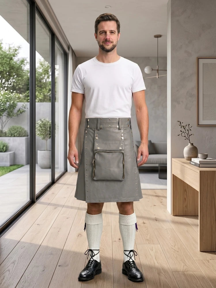 Grey Leather Utility Kilt
