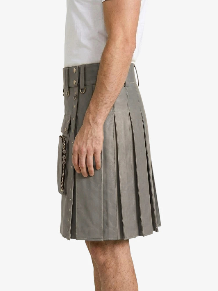 Grey Leather Utility Kilt left