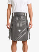 Grey and White Leather Hybrid Utility Kilt
