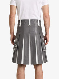 Grey and White Leather Hybrid Utility Kilt Back