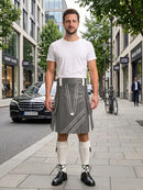 Grey and White Leather Hybrid Utility Kilt Front