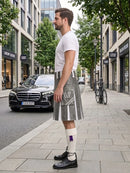 Grey and White Leather Hybrid Utility Kilt Left Side