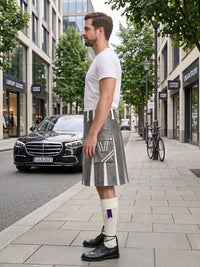 Grey and White Leather Hybrid Utility Kilt Left Side