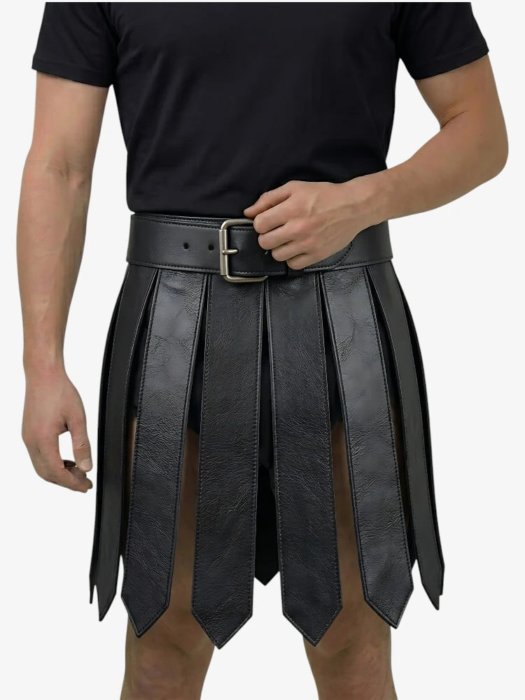 Hand Made Black Gladiator Leather Kilt