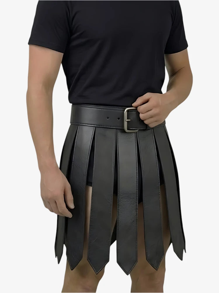 Hand Made Black Gladiator Leather Kilt