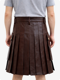Handcrafted Chocolate Brown Leather Utility Kilt with Front Button Rivets