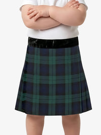 Plaid skirt worn by a person on a white background