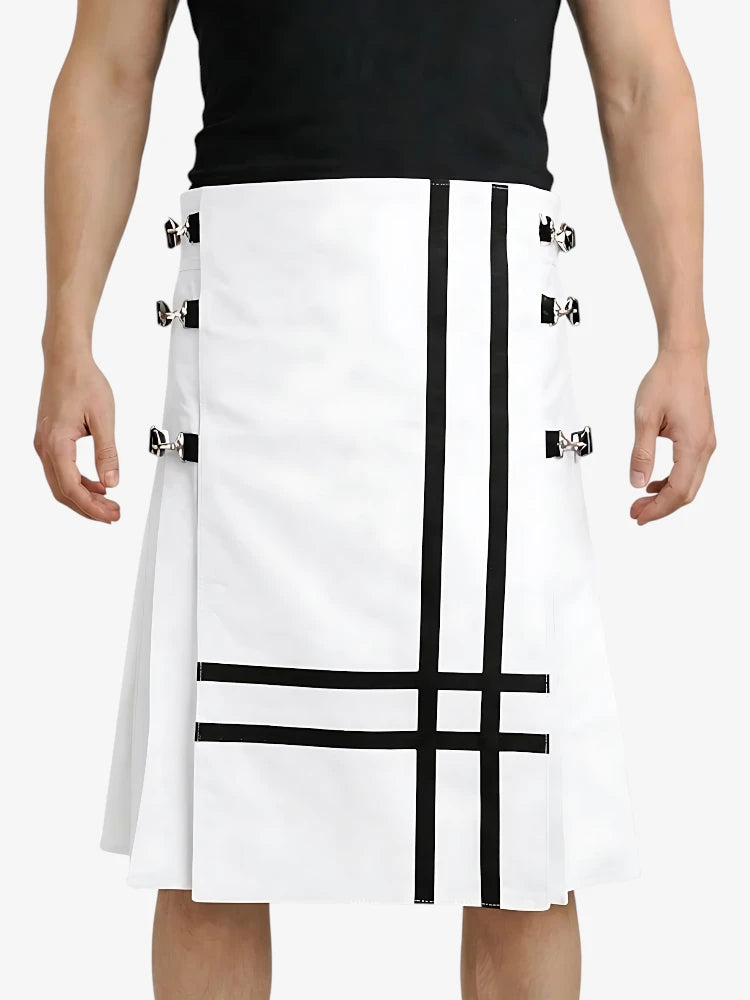 Handmade White Leather Kilt