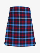 Plaid kilt with red, blue, and black colors on a white background