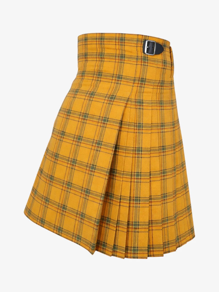 Yellow plaid kilt left side on a white background